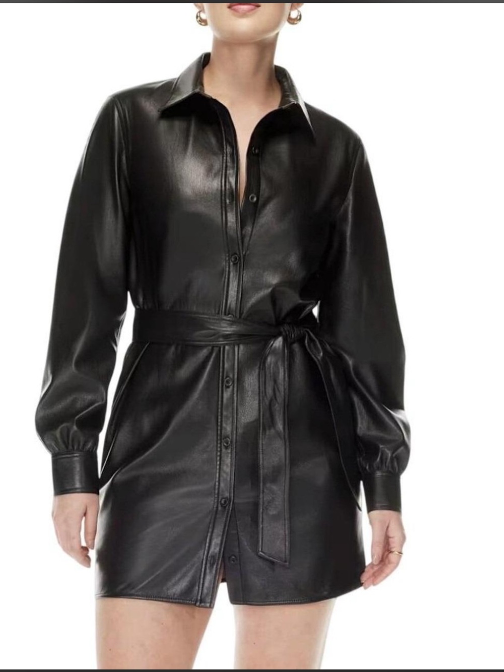 Aritzia Wilfred Caroline Black Vegan Leather Belted leather jacket/shirt dress